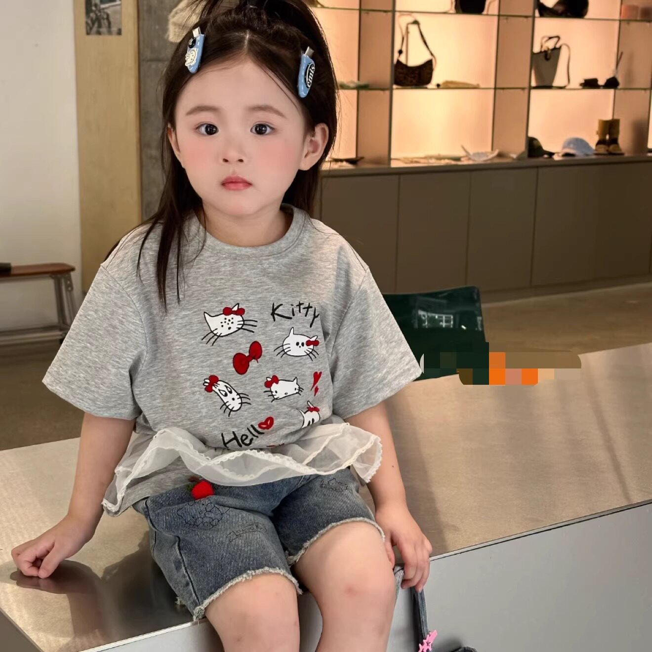 爱家2026夏2776新款KT短袖T恤3733牛仔短裤中小童女童