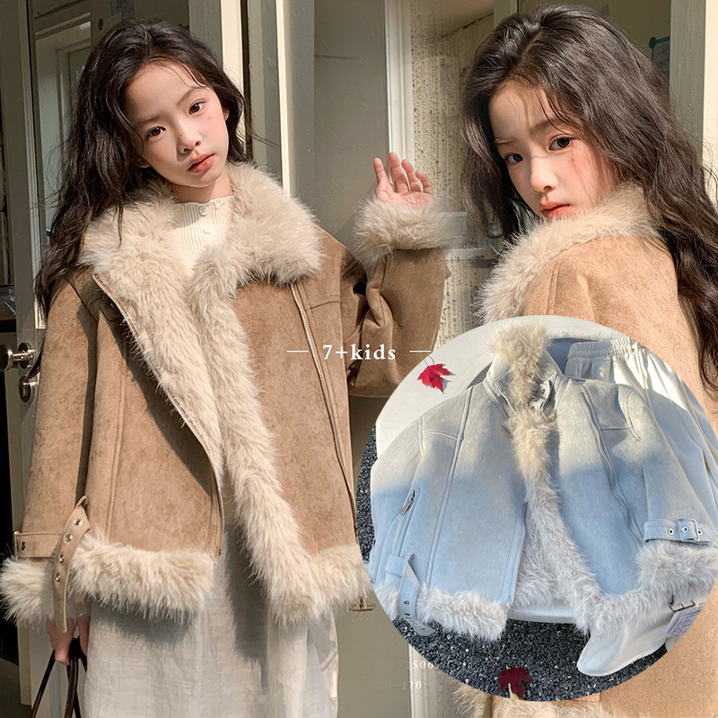 7+kids2025冬新款25061皮毛一体外套中大童男女童中性可亲子