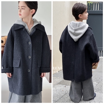 欧路茜2025秋冬新款802小翻领双面羊绒中长款外套大衣男女童亲子