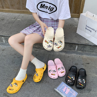 女生可爱凉拖两穿鞋花沙滩洞洞鞋白色夏天护士休闲鞋包头厚底拖鞋