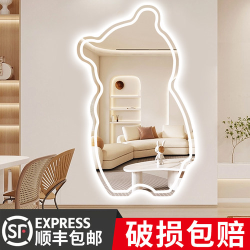 小熊异形穿衣镜led灯智能镜家用服装店壁挂式全身镜子网红试衣镜