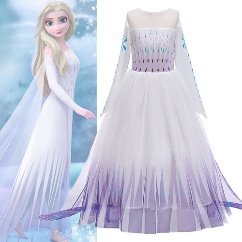 冰雪奇缘2艾莎公主裙白色礼服女童爱莎连衣裙儿童万圣节表演长裙