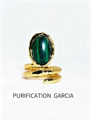 Purification Garcia轻奢时尚厚金电镀镶嵌孔雀绿石头缠绕戒指