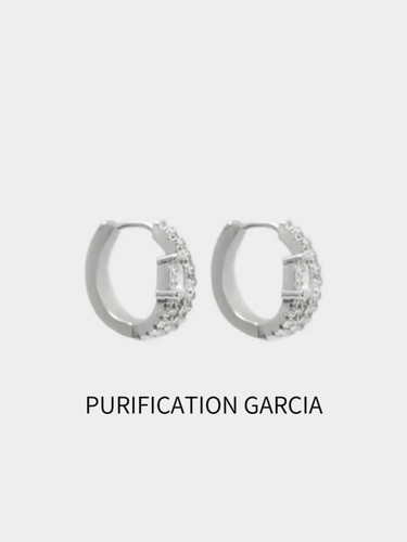 Purification Garcia轻奢个性白金色镶嵌锆石耳饰厚电镀加保护