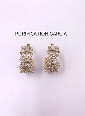 Purification Garcia小众轻奢个性时尚C形镶嵌锆石厚金电镀耳针