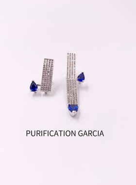Purification Garcia小众轻奢左右边不一耳针白色蓝色锆石厚电镀