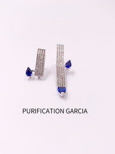 Purification Garcia小众轻奢左右边不一耳针白色蓝色锆石厚电镀