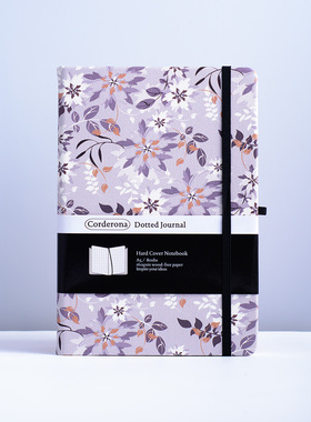 A5灰色花卉点阵笔记本横线记事本计划绑带收纳袋硬面手账本