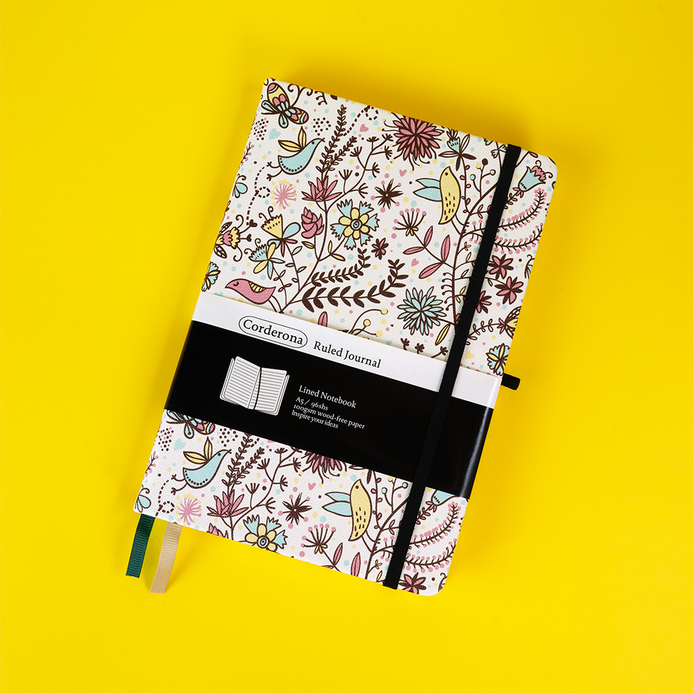 花卉硬面绑带横线笔记本