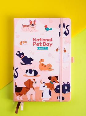 可爱猫咪点阵子弹笔记本A5仿皮100gsm硬面抄狗狗收纳袋学生手账本