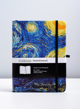 B6梵高星空子弹笔记本160克超厚绑带点阵/横线/空白硬面手账本