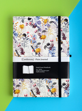 花卉空白笔记本A5绑带160克学生小清新印花记事本硬面手帐本