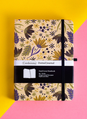 B6硬面160gsm点阵本小清新仿皮无酸纸花卉绑带手账本子弹笔记本