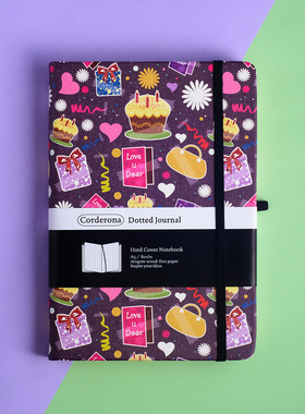 卡通生日点阵子弹笔记本160gsm超厚内页送礼创意A5硬面绑带手账本