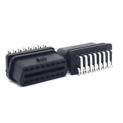 90°镀镍母头16pin OBDII 90度插头 OBD2 90度连接器