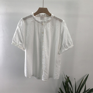 上衣 衬衫 外贸日韩DAN甜美木耳领短袖 大码