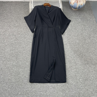 夏季 V领前开叉修身 时尚 职场女神 连衣裙 短袖 柜柜余单