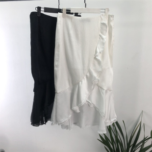 荷叶花边拼接半身裙 长丝纤维 小众柜余单 夏季