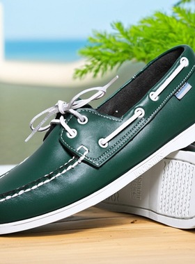 春秋男士休闲牛皮鞋 系带英伦平底鞋真皮男鞋 大码P'SEBAGO帆船鞋