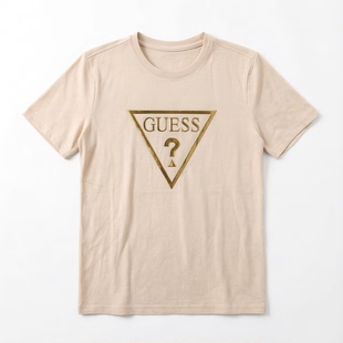 倒三角短袖 经典 衫 休闲T恤亮片浮雕夏季 GUESS剪洗标男款 情侣衫 L码