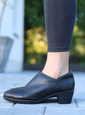 舒适软皮软底 德国KUFENBERG7145宽楦跟底一体弹力真皮中跟鞋