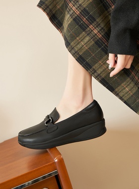 软底宽楦增高 宽胖脚能穿 德国KUFENBERG5944 中跟全皮超轻乐福鞋