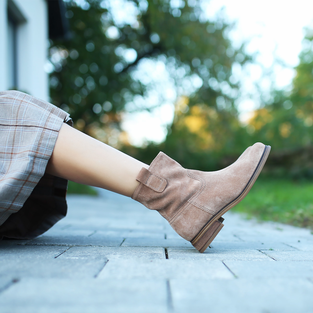 GABOR宽楦软底薄绒短靴