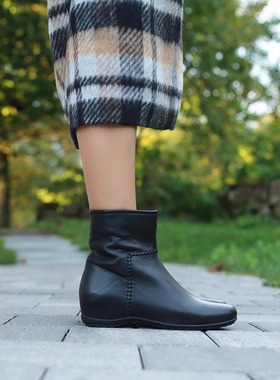 坡跟内增高 宽楦软皮软底 德国KUFENBERG7369 舒适坡跟真皮短靴