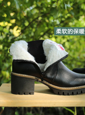 保暖绒里 德国RIEKER 宽楦版薄绒里防水台粗跟短靴Y8650
