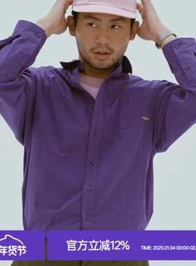 MilkShot 紫色刺绣logo设计师款Cityboy复古长袖上衣小众通勤衬衫