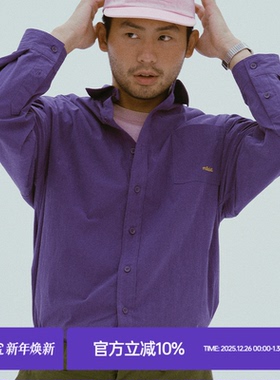 MilkShot 紫色刺绣logo设计师款Cityboy复古长袖上衣小众通勤衬衫