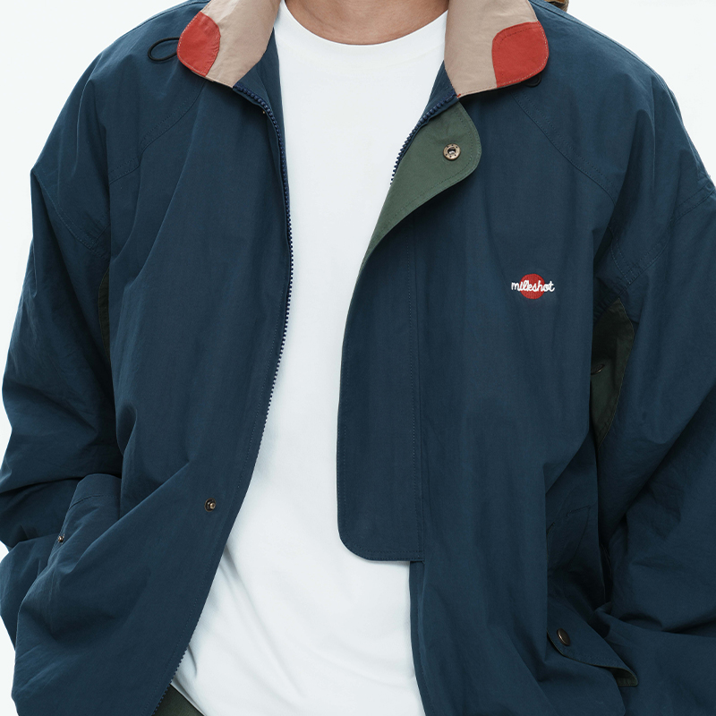 藏青色宽松短款工装夹克