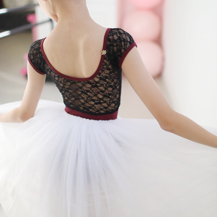 MichelleDance蕾丝短袖蕾丝芭蕾儿童连体服蓝色/粉色/酒红