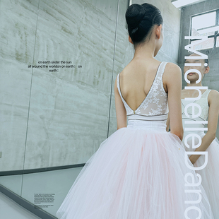 MichelleDance压花绒背心高腰线专业芭蕾连体服少女款