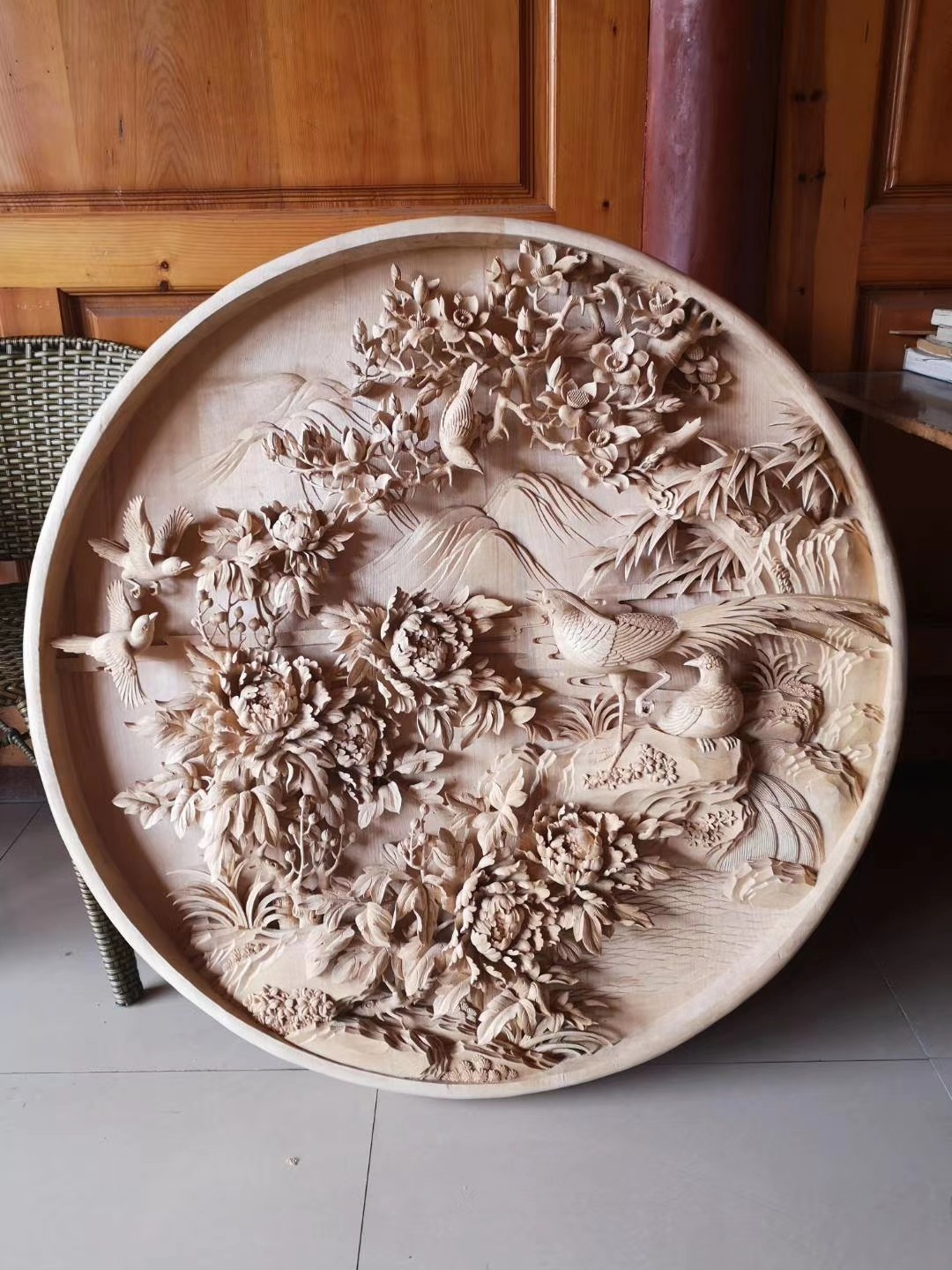 锦上添花,手工木雕工艺品,装饰挂屏,背景墙,剑川木雕礼品实木