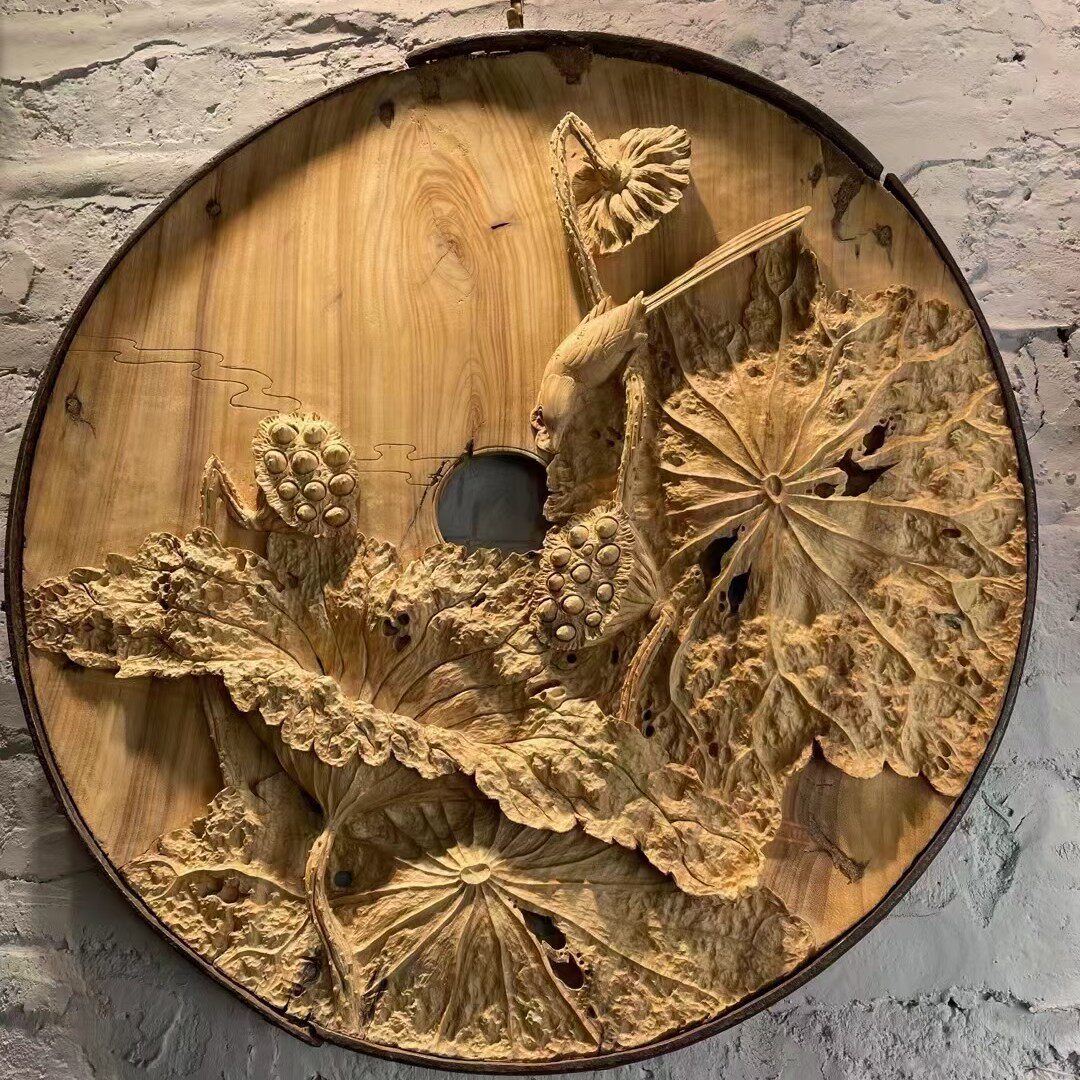 木雕,秋荷,香樟木,挂屏,装饰,剑川木雕,背景墙,礼品