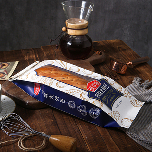 俄罗斯大列巴包装袋铁丝卷边封口法棍加厚牛皮纸面包袋开窗蓝色风