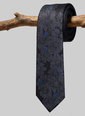 葵影 手打黑灰色织植物图案复古领带男士商务正装休闲真蚕丝礼盒