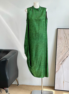 HeyAria新中式改良抽褶旗袍端庄大气长裙 两面穿国风翠绿连衣裙