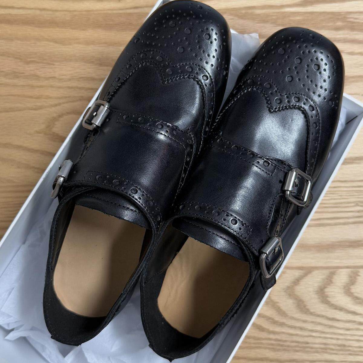 重工水洗 手工全皮 双搭扣纯色舒适德比孟克青年欧美女单鞋5800