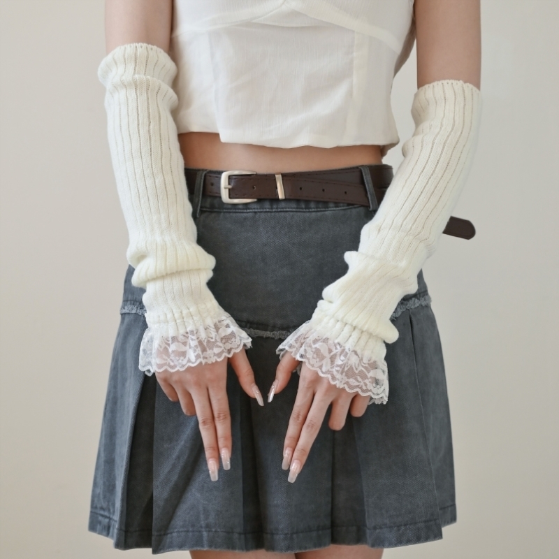 秋冬季针织假袖子辣妹护胳膊露指保暖袖套花边袖骑行防风套袖手套