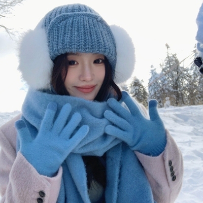雾霾蓝色仿羊绒围巾女款2025新款秋冬季韩系氛围感围脖长白山穿搭