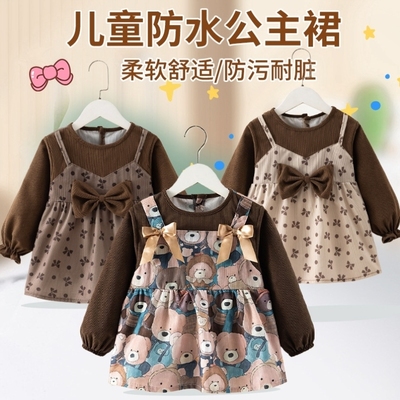 小孩围裙女孩宝宝2025新款罩衣儿童吃饭防水防油秋冬长袖反穿护衣