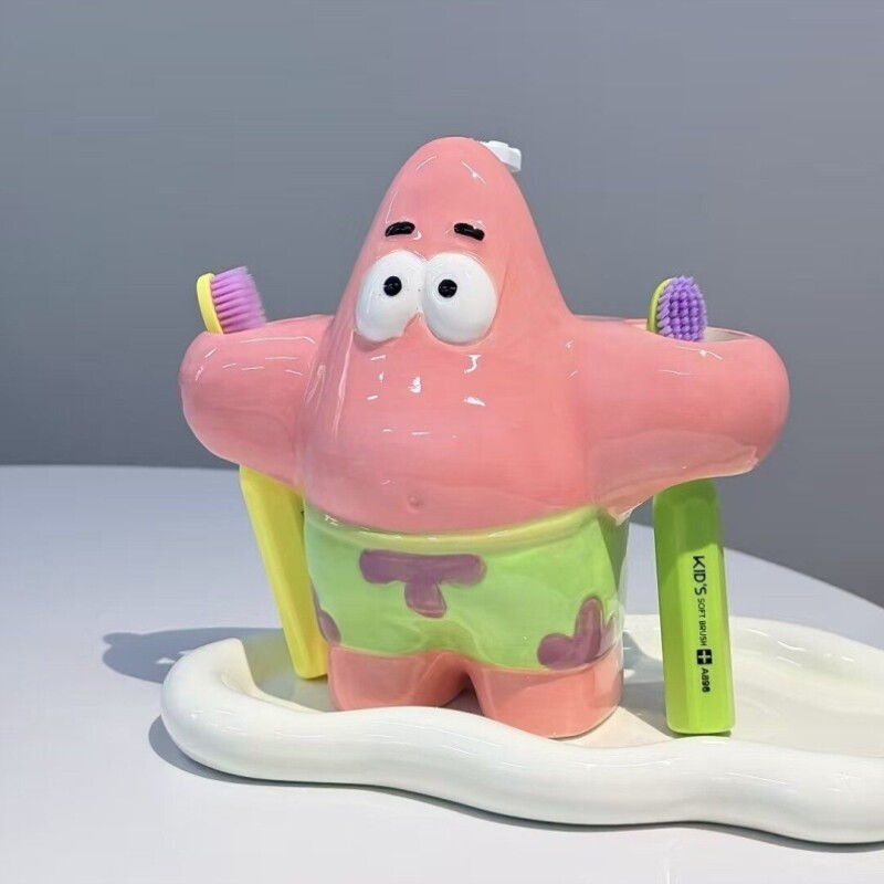 陶瓷派大星牙刷架子置物架情侣电动牙刷底座化妆室洗漱台创意支架