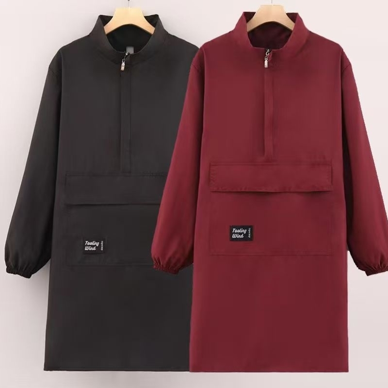 新款时尚带袖围裙厨房做饭防泼水立领罩衣不粘毛长袖餐饮工作服女