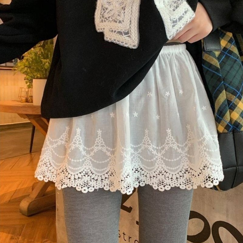 白色刺绣花边蕾丝屁帘配鲨鱼裤冬天内搭短款叠穿打底裙下摆短裙子,女装/女士精品,半身裙,淘宝优惠券,粉丝福利购,淘宝优惠卷