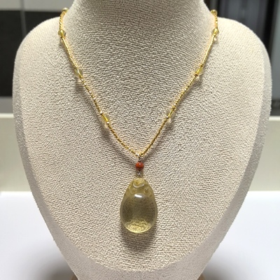 D1453# 天然柠檬黄水晶福袋吊坠27*19*10mm 配金发晶12颗*4.5mm