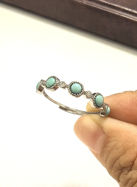 G33# 天然原矿绿松石戒指 排戒 S925银托