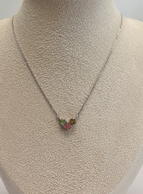 D1476# 通体S925纯银镶嵌天然碧玺吊坠锁骨链 新款项链 4mm*3颗