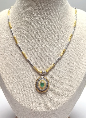 D1508# S925通体纯银精工镶嵌祖母绿吊坠19*17.5*7.5mm 配证书